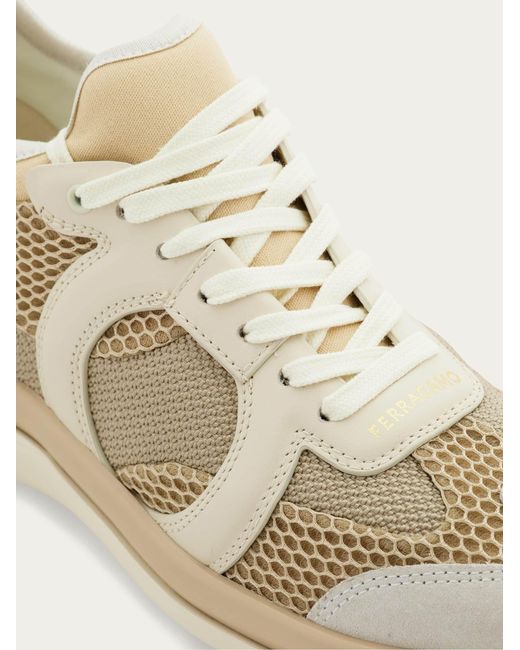 Ferragamo Natural Gancini Sneaker With Mesh Detail .5
