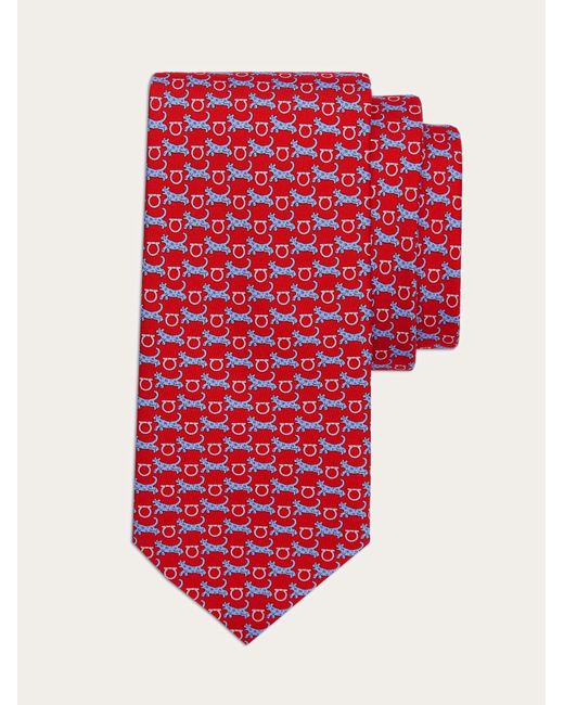 Ferragamo Red Tiger Print Silk Tie for men