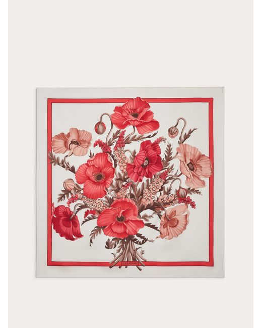 Ferragamo Red Women Poppies Print Silk Foulard
