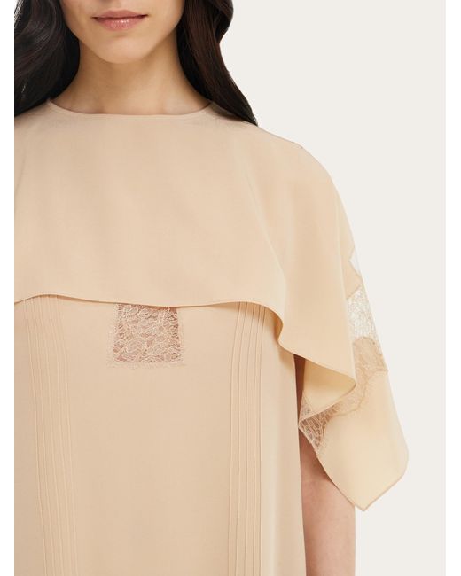 Ferragamo Natural Dress With Lace Inserts