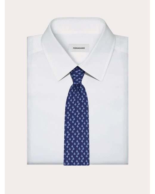 Ferragamo Blue Nautical Print Silk Tie for men