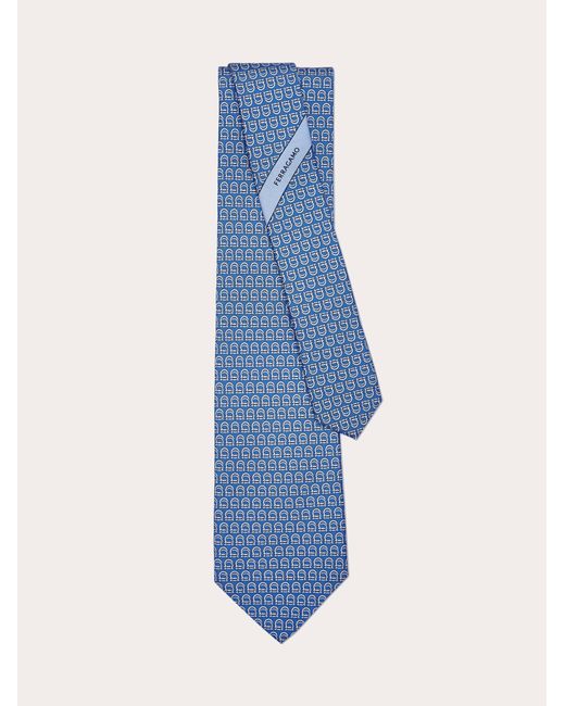 Hommes Cravate En Soie Imprimé Gancini Entrelacés Bleu Ferragamo pour homme en coloris Blue