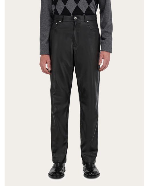 Ferragamo Black Five Pocket Nappa Trousers for men