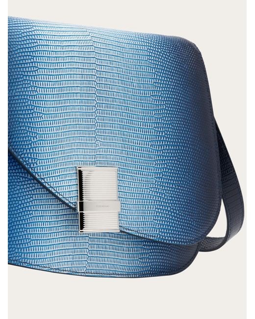 Ferragamo Blue Fiamma Crossbody Bag (m)