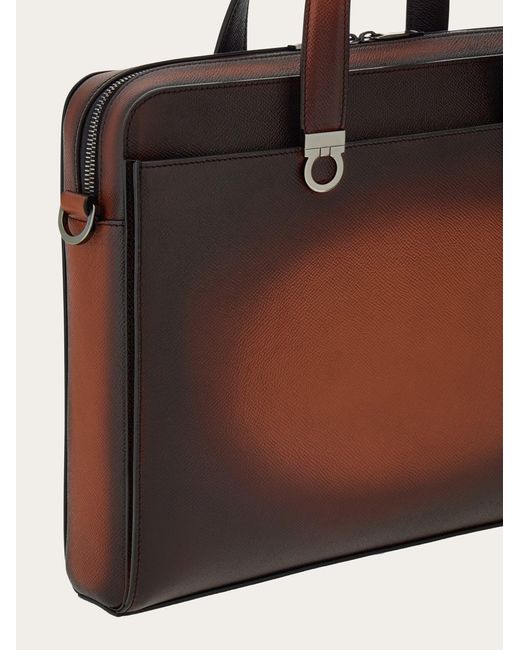 Ferragamo Brown Gancini Briefcase for men