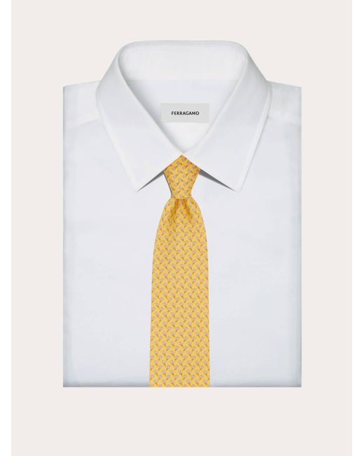 Ferragamo Yellow Hummingbird Print Silk Tie for men