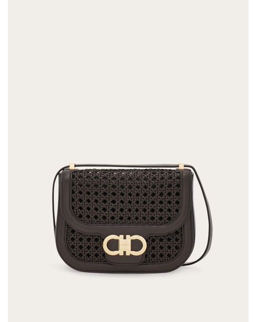 Ferragamo Black Double Gancini North-South Crossbody Bag (Xs)