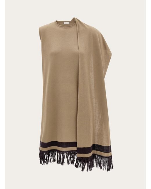 Ferragamo Natural Mini Dress With Fringe Detail