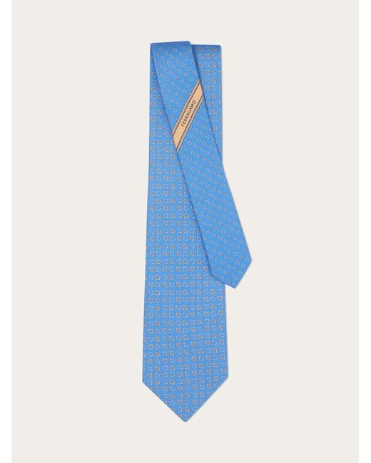 Ferragamo Blue Gancini Print Silk Tie for men
