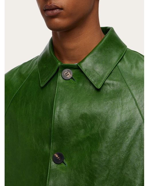 Ferragamo Green Single Breasted Nappa Coat for men