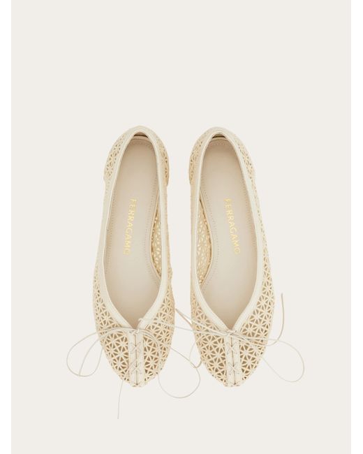 Ferragamo Natural Macramé Lace Ballet Flat