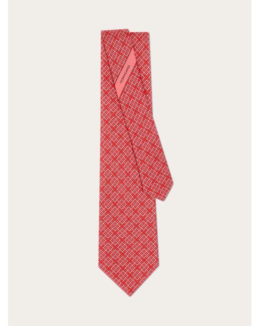 Ferragamo Red Check Gancini Print Silk Tie for men