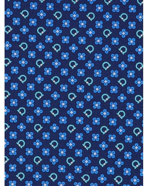 Ferragamo Blue Gancini Flower Print Silk Tie for men