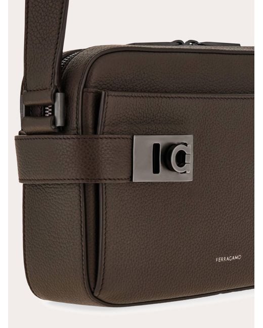 Ferragamo Brown East-West Crossbody Bag With Hug Buckle for men