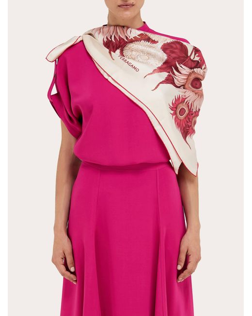 Ferragamo Pink Sunflower Print Silk Scarf