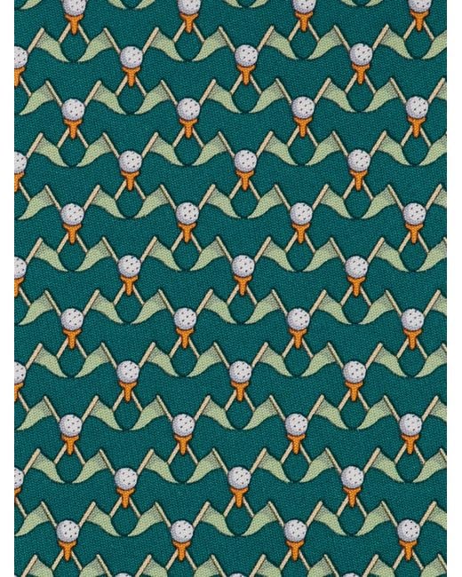 Ferragamo Green Club Print Silk Tie for men