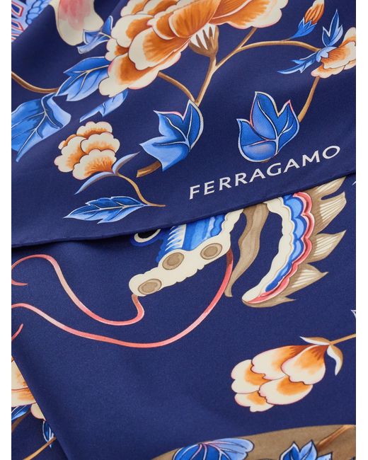 Ferragamo Blue Dragon Print Silk Foulard