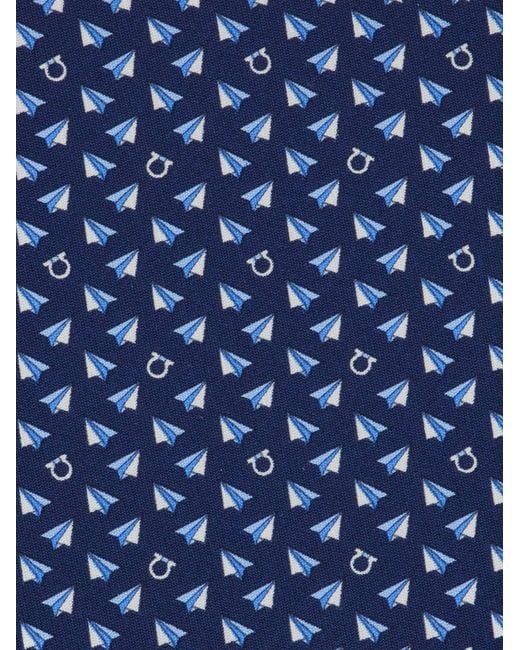 Ferragamo Blue Mail Print Silk Tie for men