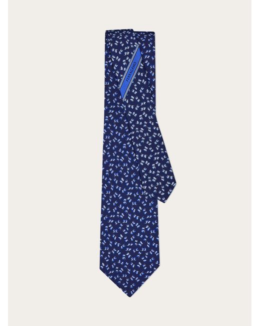 Ferragamo Blue Dragonfly Print Silk Tie for men