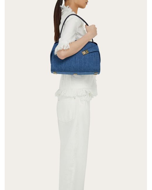 Ferragamo Blue Hug Soft Shoulder Bag (M)