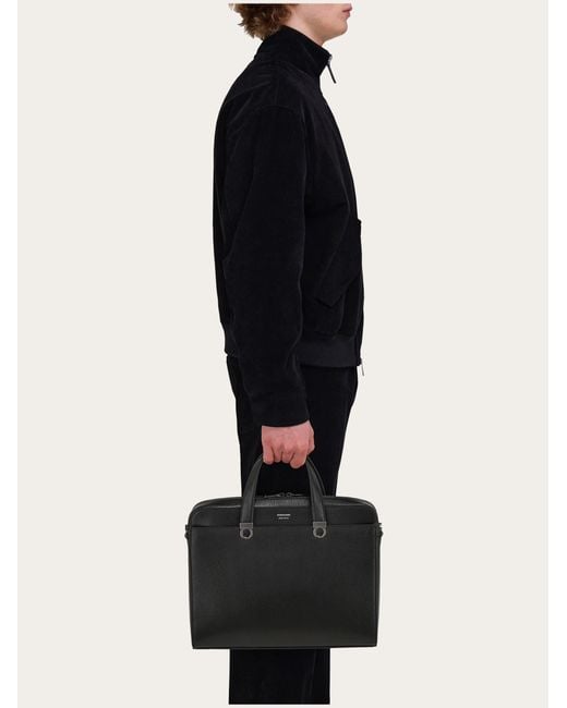 Ferragamo Black Gancini Briefcase for men