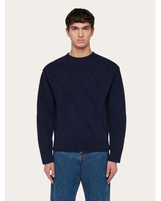 Ferragamo Blue Crew Neck Wool Sweater for men