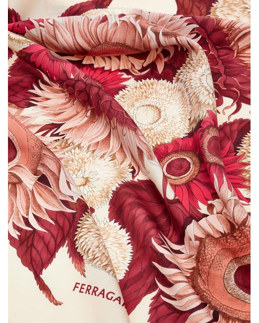 Ferragamo Pink Sunflower Print Silk Scarf