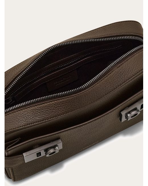 Ferragamo Brown East-West Crossbody Bag With Hug Buckle for men