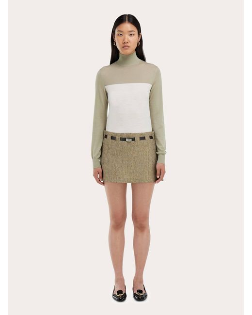 Ferragamo Natural Two Tone Turtleneck
