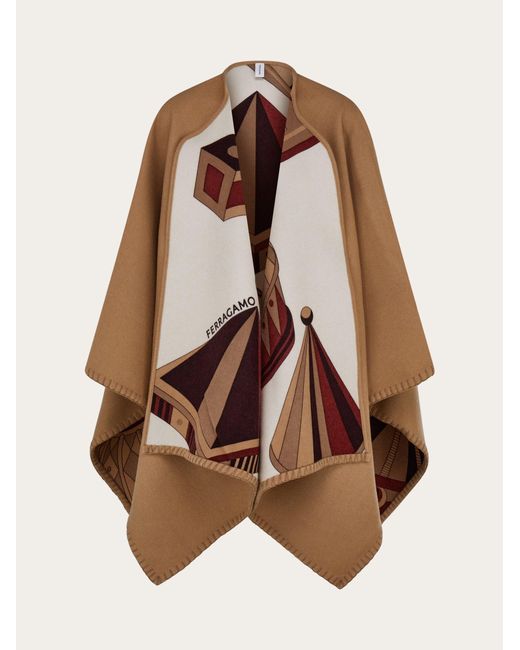 Ferragamo Brown Geometrical Renaissance Print Reversible Cape