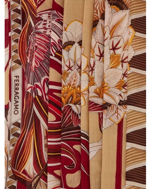 Ferragamo Pink Flowers And Butterflies Wool Diamond Scarf