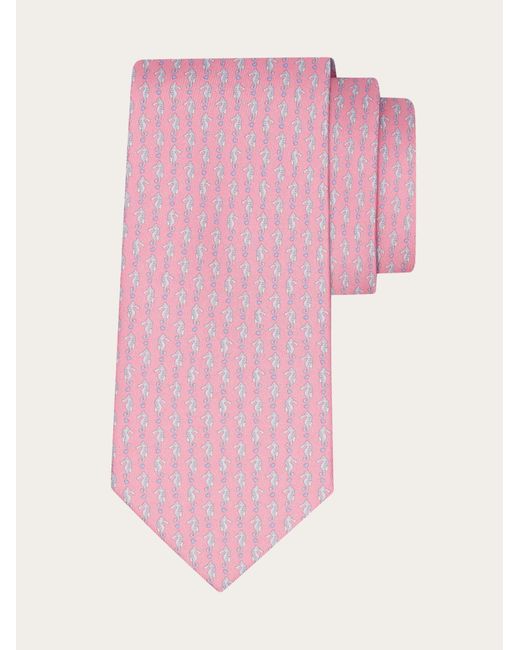 Ferragamo Pink Seahorse Print Silk Tie for men