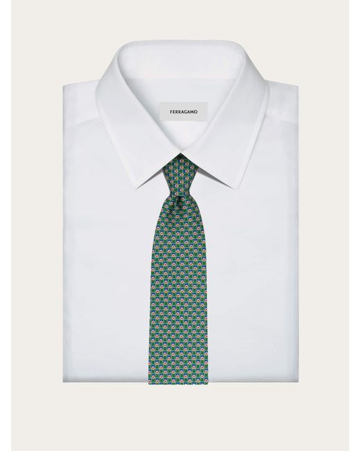 Ferragamo Green Tournament Print Silk Tie for men