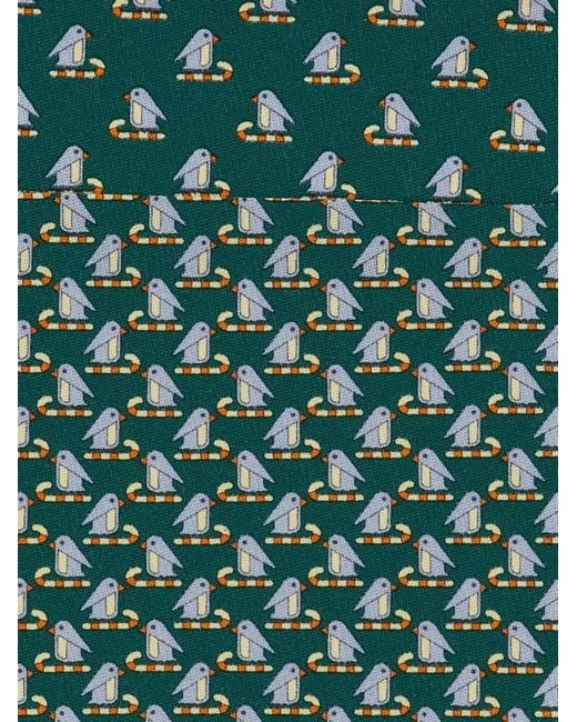 Ferragamo Green Penguin Print Silk Tie for men