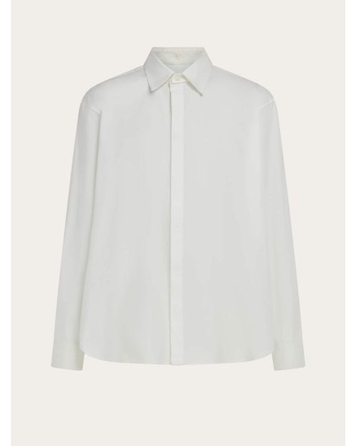 Ferragamo White Stretch Poplin Cotton Shirt With Adjustable Collar for men