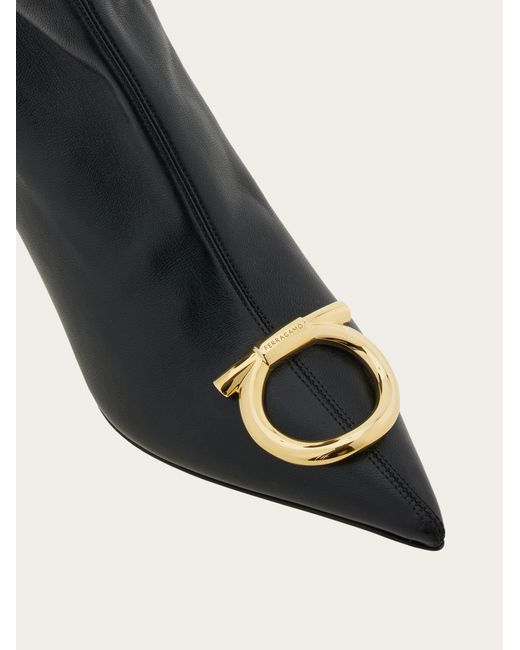 Ferragamo Black Pointed Ankle Boot With Maxi Gancini Buckle