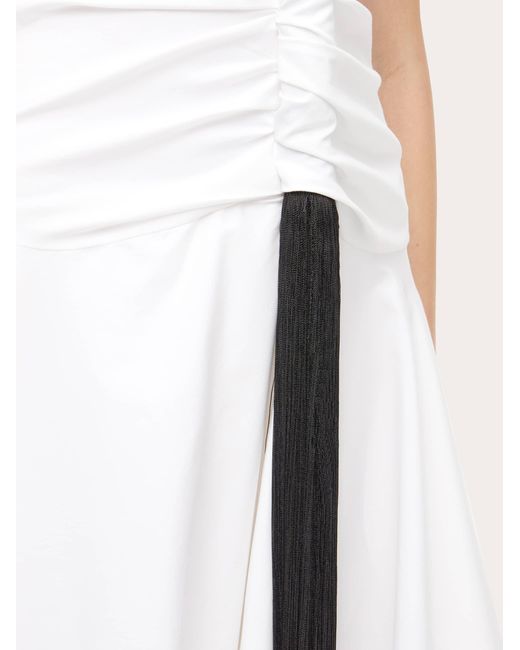Ferragamo Natural Short Sleeved Dress With Front Tassel