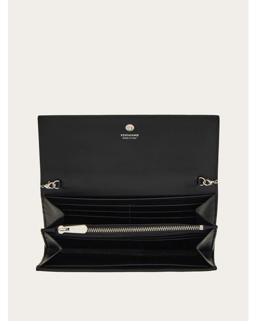 Ferragamo Black Gancini Wallet With Chain
