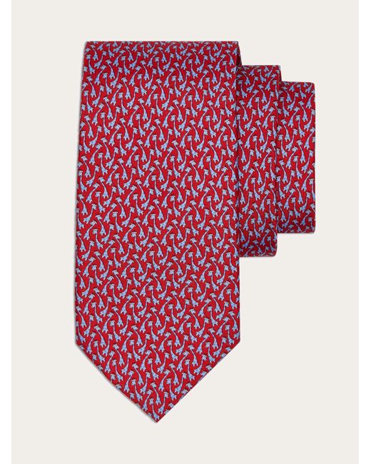 Ferragamo Pink Giraffe Print Silk Tie for men
