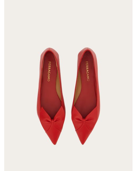 Ferragamo Red Soft Bow Ballet Flat
