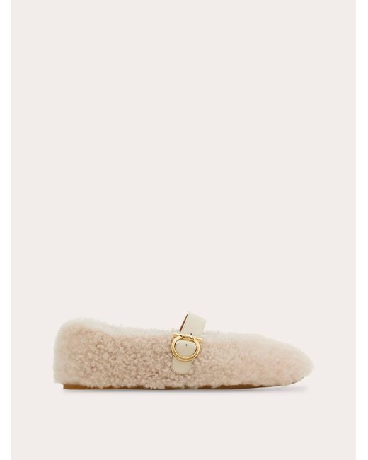 Ferragamo Natural Shearling Ballet Flat .5