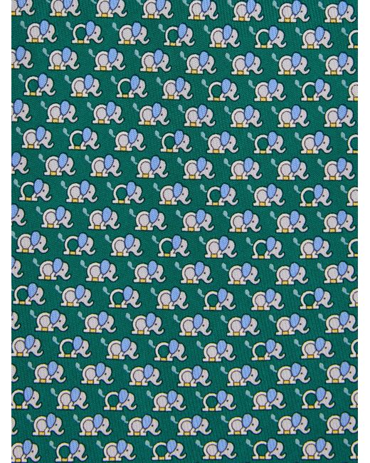 Ferragamo Green Elephant Print Silk Tie for men