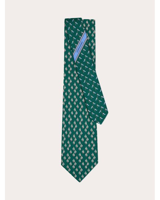 Ferragamo Green Nautical Print Silk Tie for men