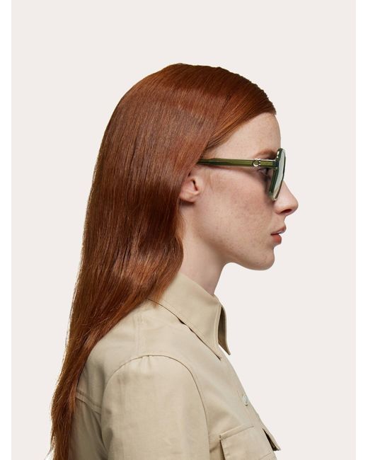Ferragamo Green Square Frame Sunglasses