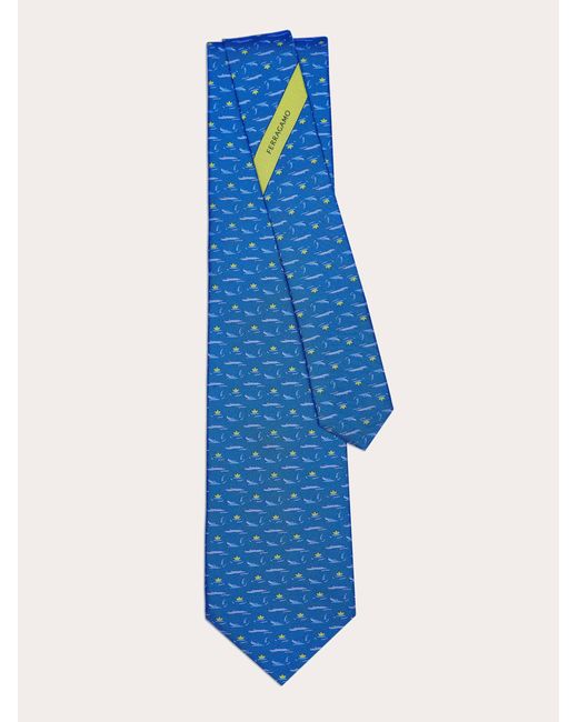 Ferragamo Blue Crocodile Print Silk Tie for men