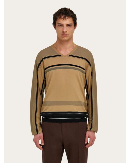 Ferragamo Green V-Neck Sweater for men