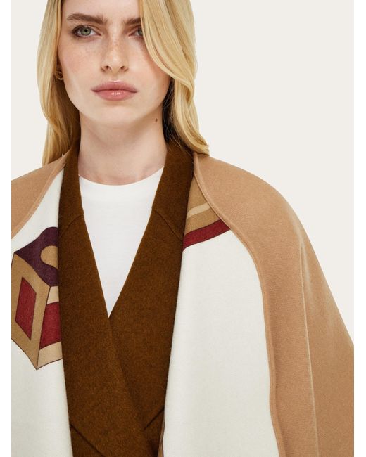 Ferragamo Brown Geometrical Renaissance Print Reversible Cape