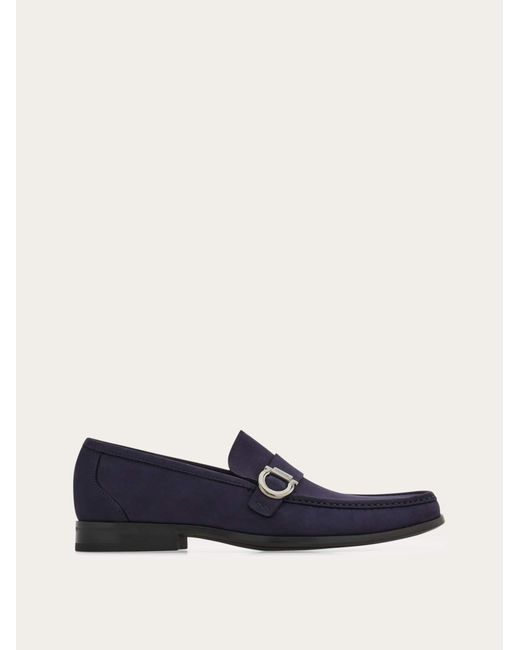 Ferragamo Blue Men Moccasin With Gancini Ornament for men