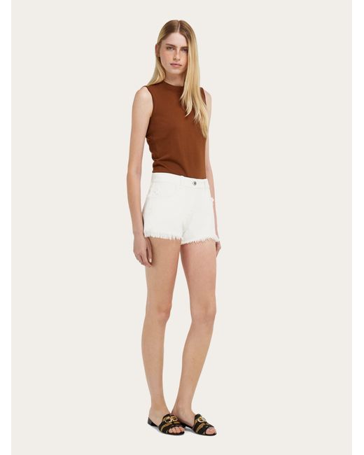 Ferragamo Natural Denim Shorts With Frayed Detail