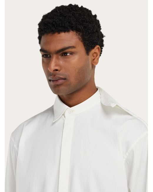 Ferragamo White Stretch Poplin Cotton Shirt With Adjustable Collar for men
